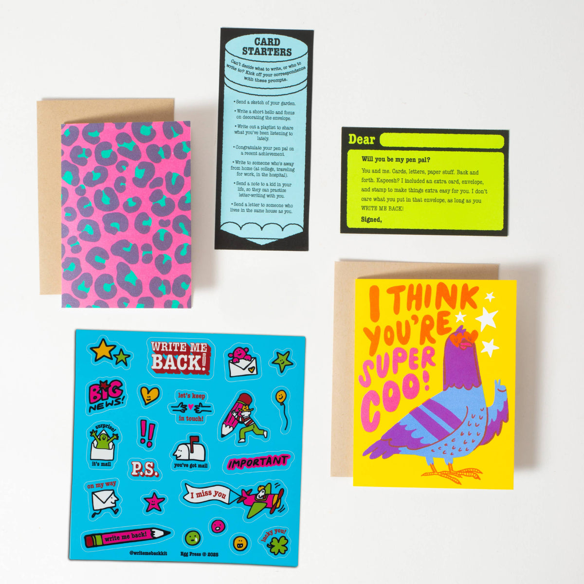 Pigeon + Leopard Letter Writing Write Me Back Pen Pal Kit